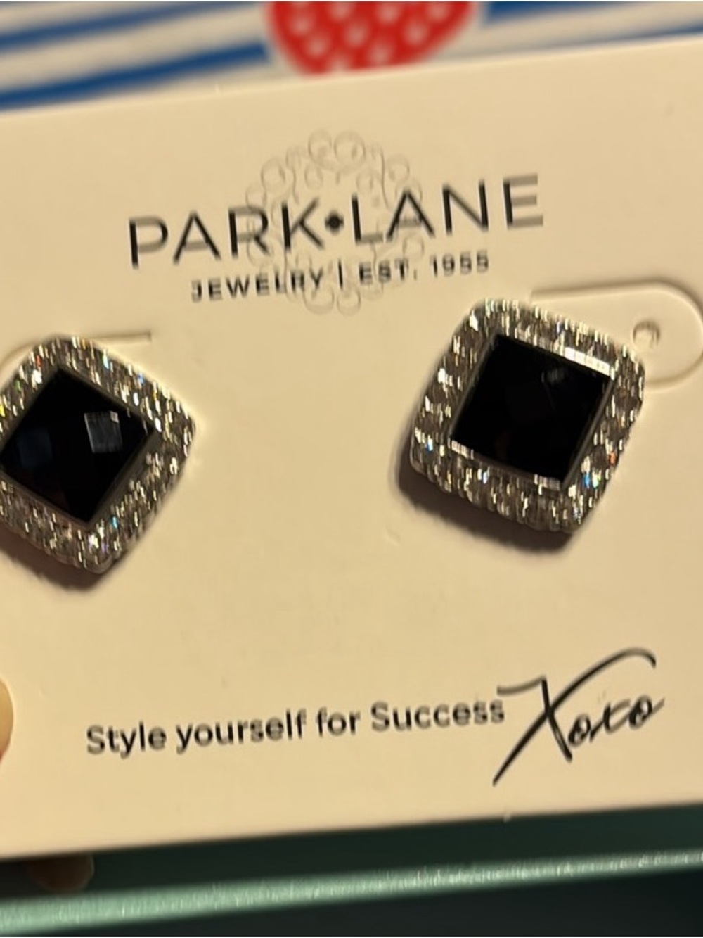 Park Lane Black and Clear Square Halo Stud Cinema Earrings